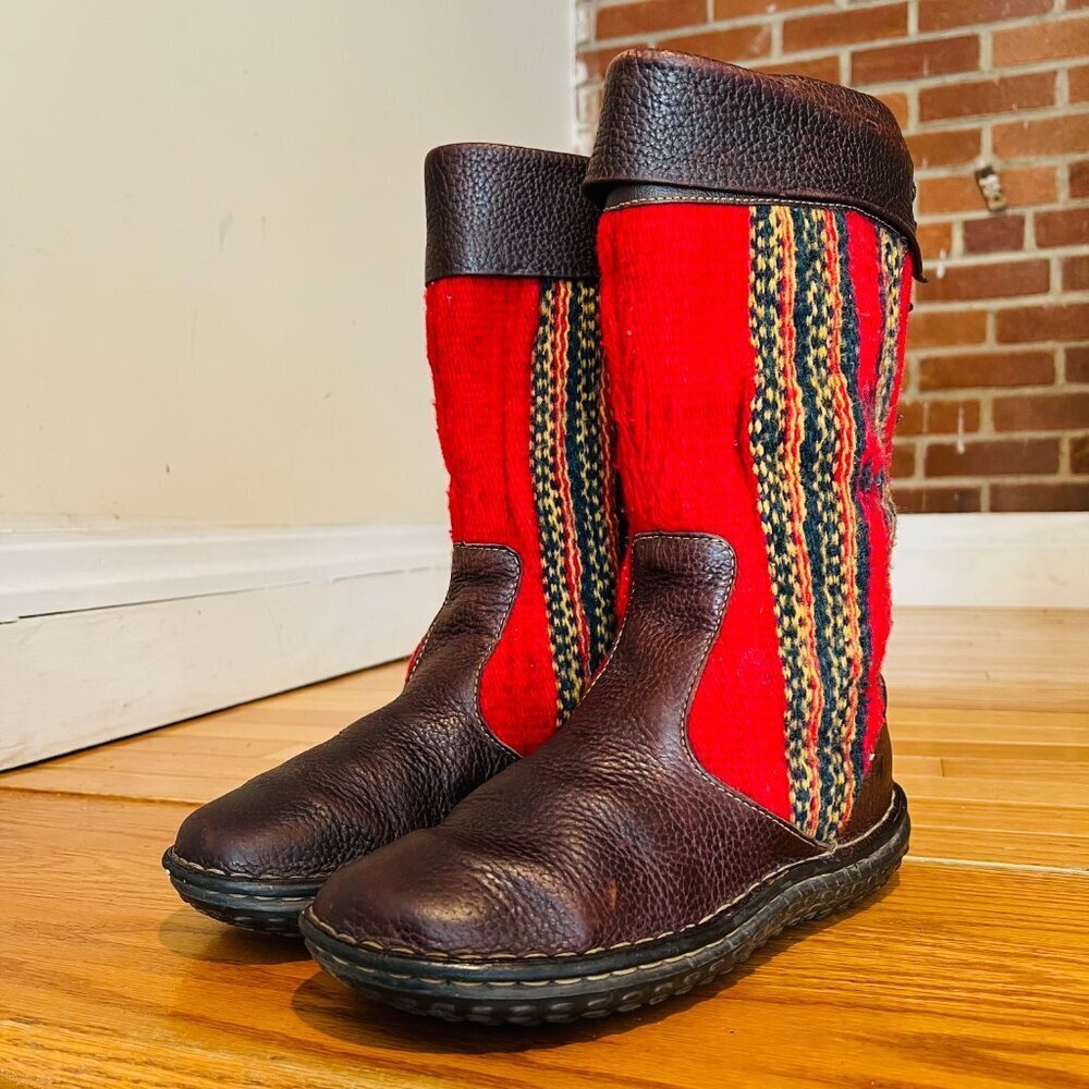Born Tizoc Indian Blanket Wool Brown Leather Size 9.5 Mid Calf Fashion Boots - Picture 15 of 16